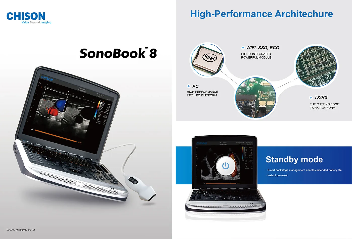 CHISON SonoBook 8 — Платформа: Intel, тракт TX/RX, SSD, Wi-Fi и ЭКГ
